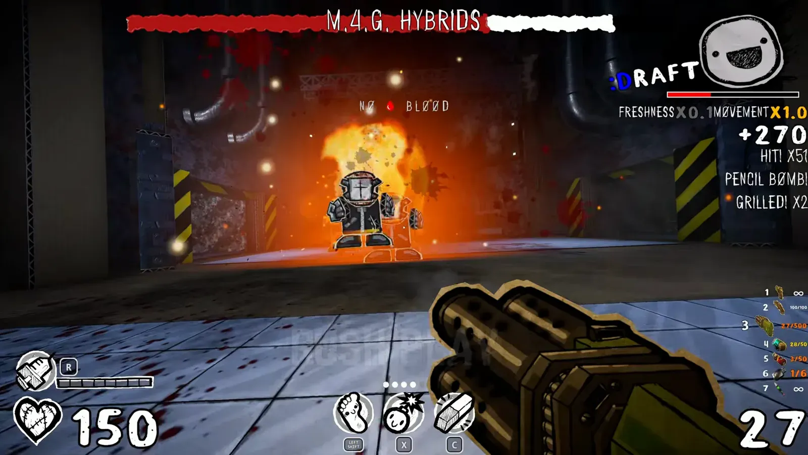 HANDY HELPER boss fight with wide-muzzle weapon in RUSH PLAY compilation