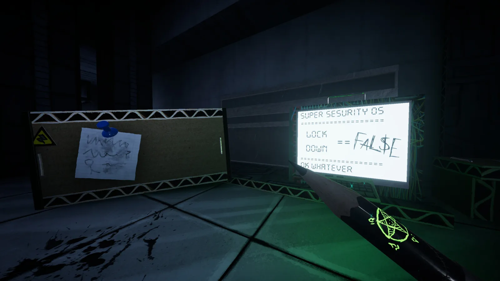 PAPERHEAD console and PC guide screenshot security room with pencil UI