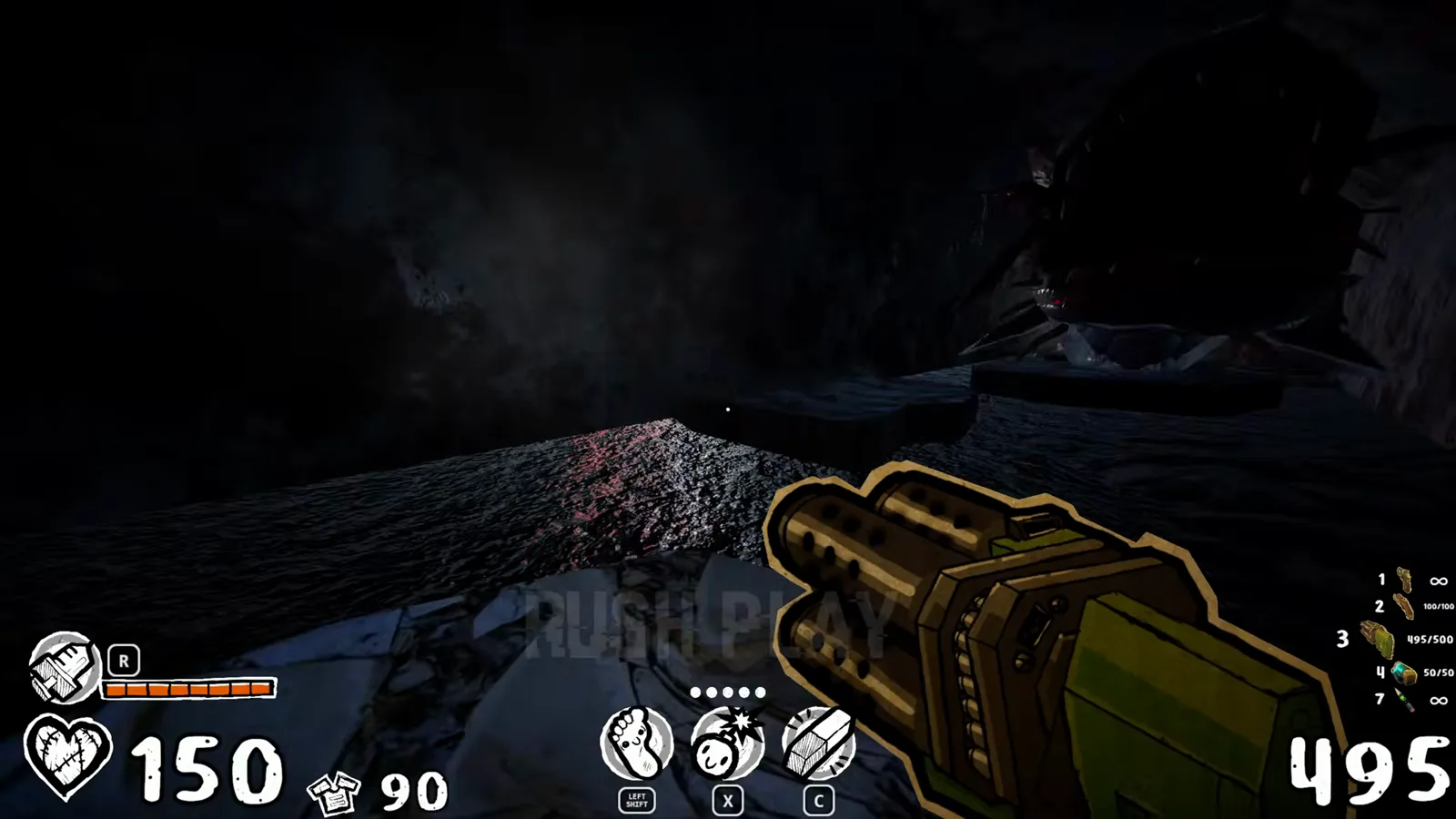 THE COMMAND3R boss fight with PAPERHEAD double-barrel shotgun visible